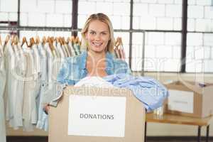 Portrait of cheerful woman volunteer