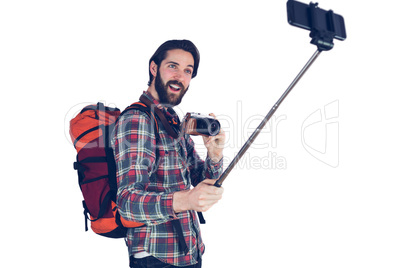Excited man talking selfie