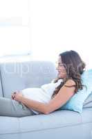 Smiling pregnant woman relaxing at home