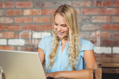 Smiling businesswoman using laptop