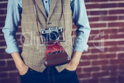 Midsection of photographer Midsection of photographer