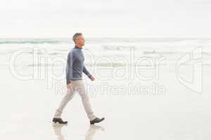 Man walking by the shore