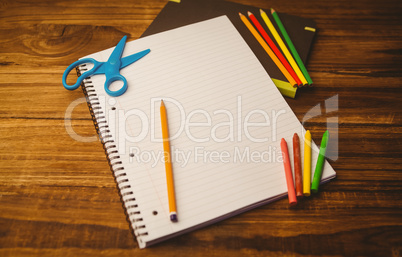 School supplies on desk with copy space