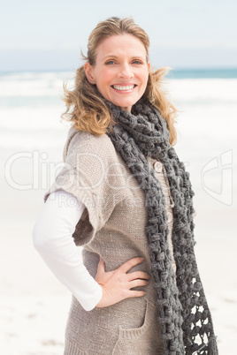 Smiling woman wearing winter clothing