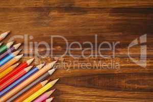 Colour pencils on desk with copy space