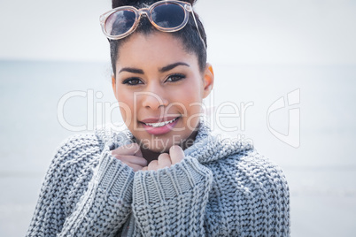 Attractive woman wearing a warm cardigan
