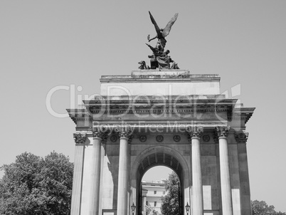 Black and white Wellington arch in London