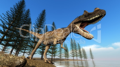 Ceratosaurus dinosaur at the shoreline - 3D render