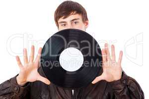 Man with music LP