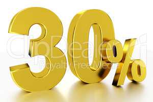 thirty, as a golden three-dimensional figure with percent sign