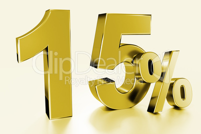 fifteen, as a golden three-dimensional figure with percent sign