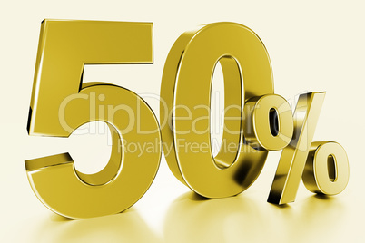 fifty, as a golden three-dimensional figure with percent sign