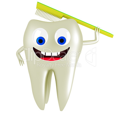 Tooth with toothbrush
