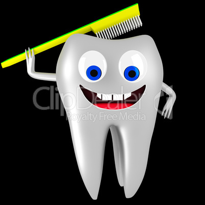 Tooth with toothbrush