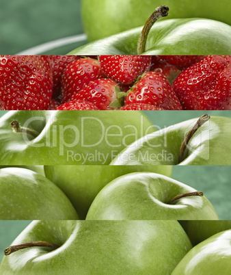 Composition of Vibrant colored green apple and strawberries