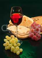 Glass Of Wine, Cheese And Grape