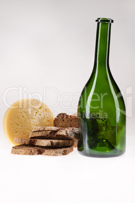 Still Life With Cheese, Bottle and Bread