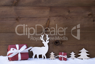 Wooden Christmas Background With Snow Gifts Trees