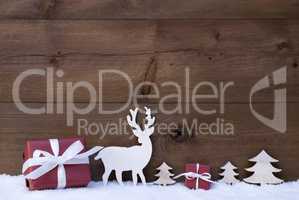 Wooden Christmas Background With Snow Gifts Trees