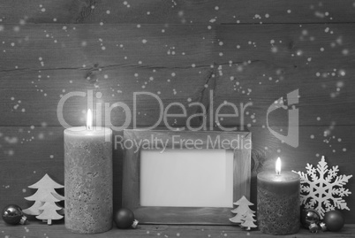 Black And White Christmas Decoration, Candles, Frame, Snwoflakes