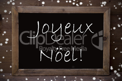 Chalkboard With Joyeux Noel Means Merry Christmas, Snowflakes