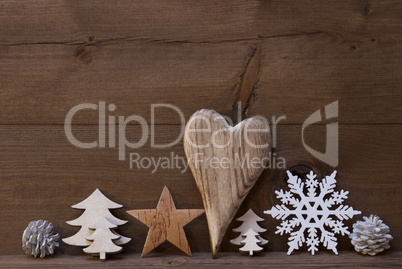Rustic Christmas Decoration, Heart, Snowflake, Fire Cone, Tree