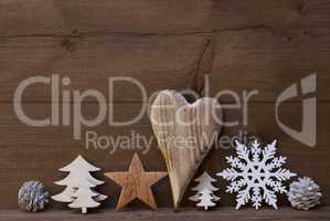 Rustic Christmas Decoration, Heart, Snowflake, Fire Cone, Tree