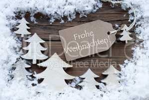 Label Snow Frohe Weihnachten Mean Merry Christmas