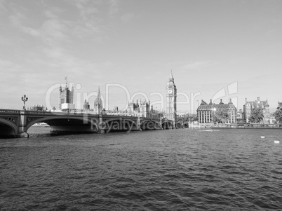 Black and white Houses of Parliament in London