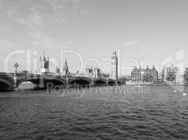 Black and white Houses of Parliament in London