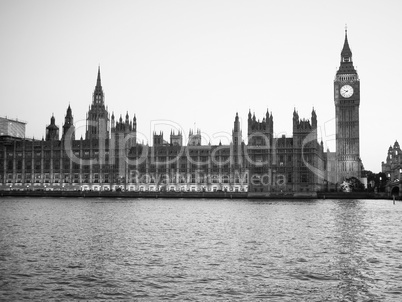 Black and white Houses of Parliament in London