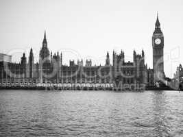 Black and white Houses of Parliament in London