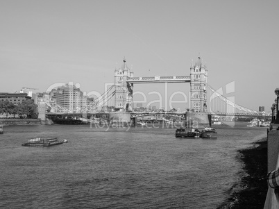 Black and white Tower Bridge in London