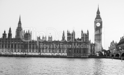 Black and white Houses of Parliament in London