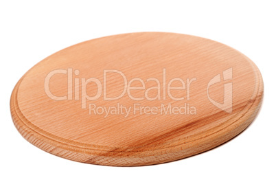 Round wooden kitchen board on white background