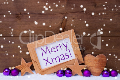 Purple Christmas Decoration Text Merry Xmas, Snowflakes