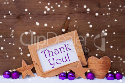 Purple Christmas Decoration Text Thank You, Snowflakes