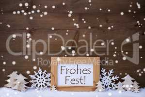 White Frohes Fest Means Merry Christmas, Snow, Snowflakes