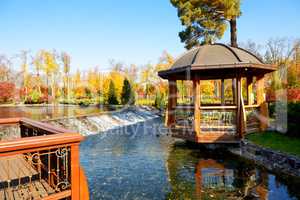 The summerhouse and waterfall in Mezhigirya, Novi Petrivtsi, Ukr