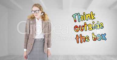 Composite image of geeky hipster woman looking nervous