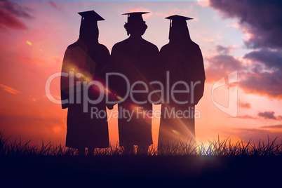 Composite image of three students in graduate robe holding a dip