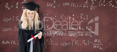 Composite image of teenage girl celebrating graduation with thum