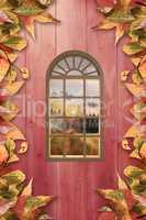 Composite image of digitally generated image of arch window
