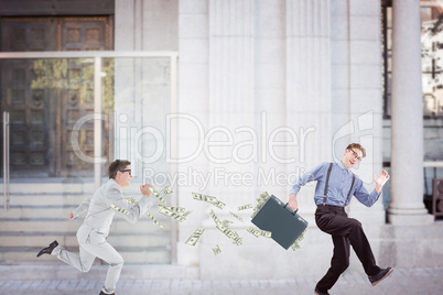 Composite image of running businessman