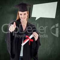 Composite image of teenage girl celebrating graduation with thum