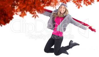 Composite image of pretty blonde posing in winter clothes