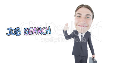 Composite image of geeky businessman waving