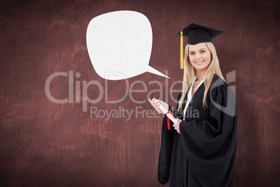 Composite image of blonde student in graduate robe holding a dip