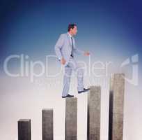 Composite image of side view of businessman walking on white bac