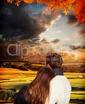 Composite image of close up rear view of romantic couple